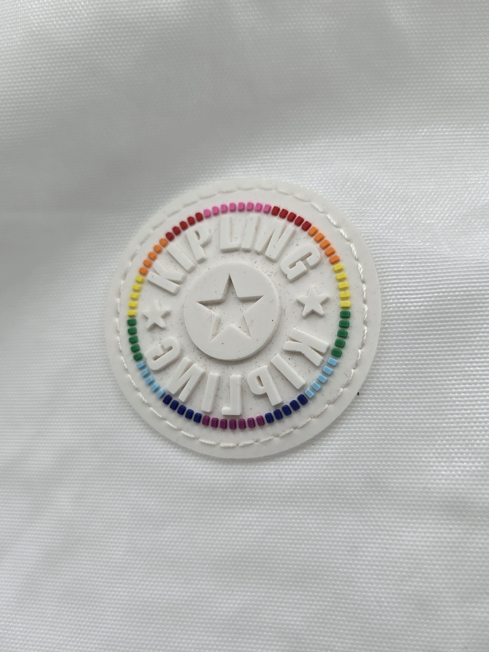 NWT Kipling White Backpack Rainbow Handle and Logo Trim School Hiking Laptop - Picture 2 of 6